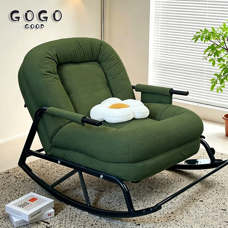 เก้าอี้โยก โซฟามินิ ปรับระดับได้ 160 ° ค สีเบจ แผ่นโฟม 10ซม. เนื้อนุ่ม ผ้ากํามะหยี่