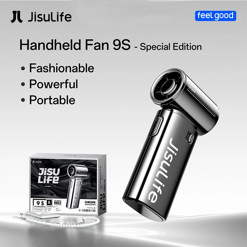 [ NEW ]JisuLife พัดลม พกพา Handheld Fan Life9S Upgrade Chrome พัดลมมือถือ อัปเกรดดีไซน์หรู พัดลมแบตเตอรี่ไร้สาย ลมแรงมาก เล็กพกพาง่าย พัดลมระบายความร้อนมือถือ