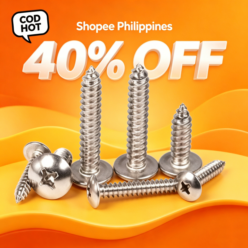 COD สกรูตัดเกลียวหัวร่มแบนขนาดใหญ่ สแตนเลส316 คุณภาพสูง High Quality 316 Stainless Steel Large Flat 