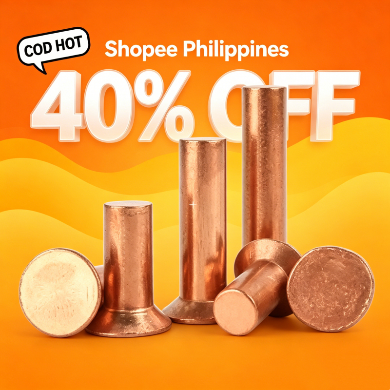 COD หมุดทองแดงหัวจมกรวยแข็ง มาตรฐาน GB869 GB869 Solid Copper Countersunk Head Drive Rivet M2 M2.5 M3