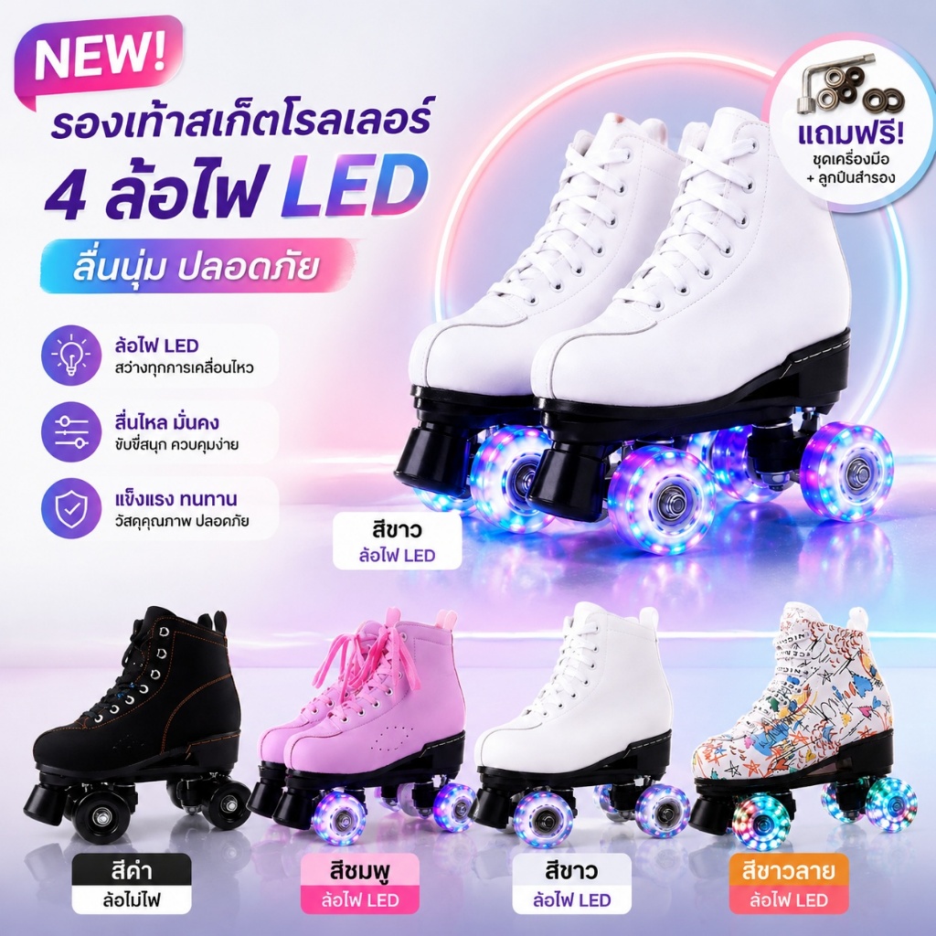 สี่ล้อโรลเลอร์สเก็ต Double-Row Roller Skates LED กระพริบ Roller High-Top สเก็ตชายหญิงเด็กผู้ใหญ่เริ่มต้น Professional รูปแบบสเก็ต
