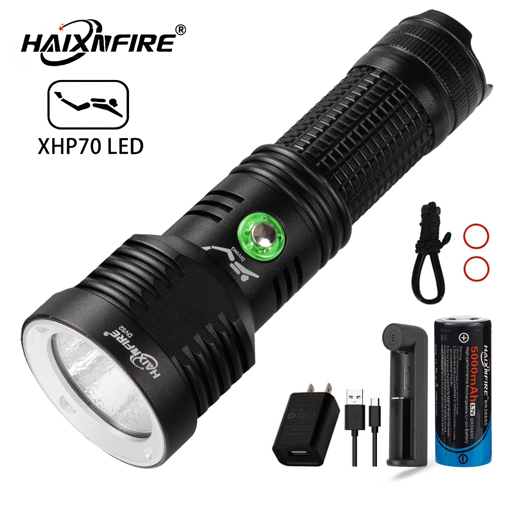 HaixnFire DV52 ไฟดําน้ําลึก XHP70 Super Bright 7000lm โคมไฟกันน้ําใต้น้ํา Seashore ไฟฉายดําน้ํา LED ไฟฉาย
