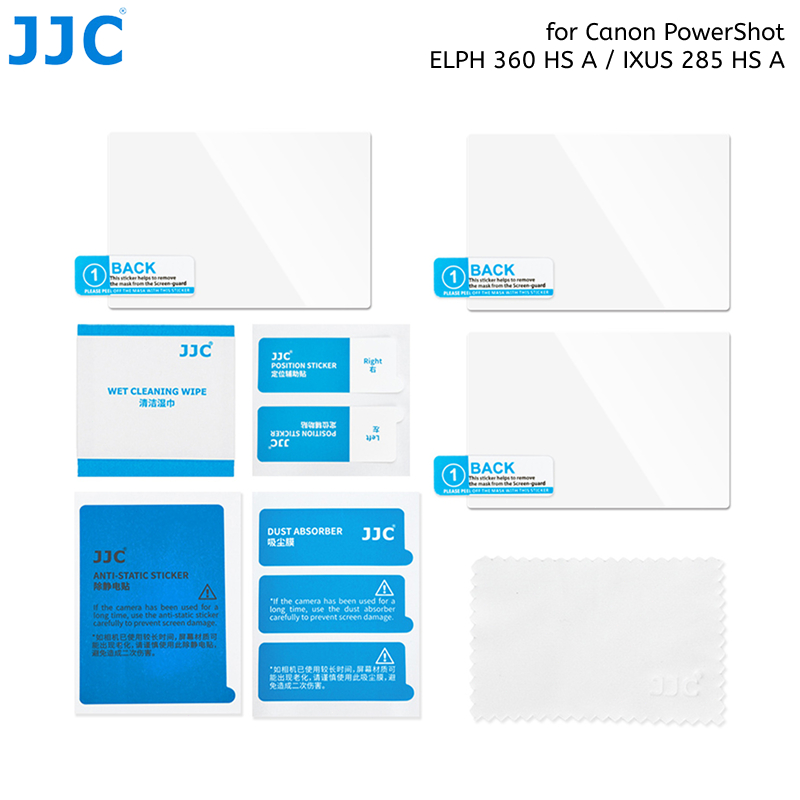 JJC 3 ชิ้นกระจกนิรภัยป้องกันหน้าจอสําหรับ Canon PowerShot ELPH 360 HS A / IXUS 285 HS A กล้อง, LCD S