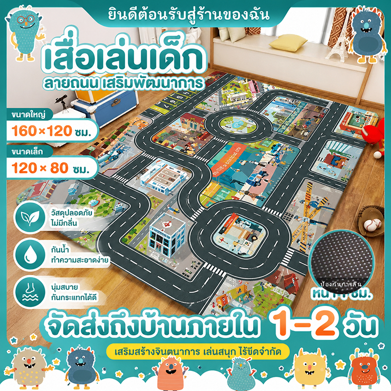 ⭐พรมปูพื้นเด็กอนุบาล เสื่อรองคลาน แผ่นจราจร ถนนจำลอง แผ่นรองคลาน⚡มี 20 ลาย งานมาใหม่⚡เบาะรองคลาน