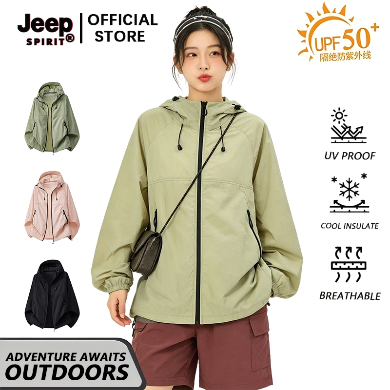 Jeep Spirit Women เสื้อผ้าป้องกันแสงแดด เสื้อแจ็คเก็ต UV น้ําหนักเบา