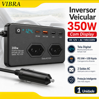 Inverter Converter 350W  12v/24v To 110v/220v Socket + 4 Usb 5v 1.2a 4 Portas USB 5V 1.2A