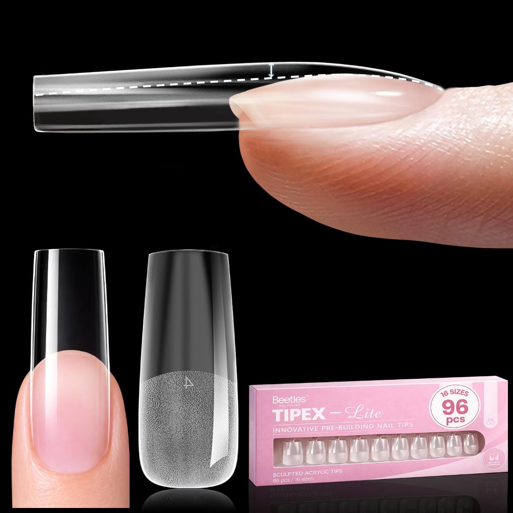 ด้วง 16 ขนาด Tipex Lite Instant Apex Nail Tips, Long Square, No Builder Gel Needed, Soft Gel Tips สํ