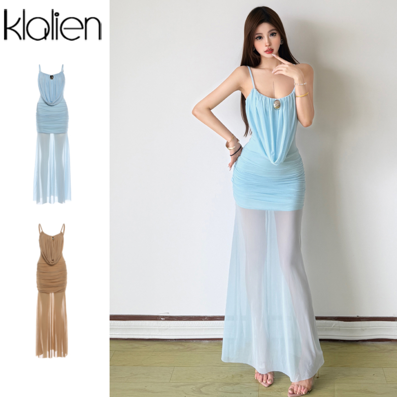 Klalien เซ็กซี่ Slim ตาข่ายดูผ่าน Maxi Dressed สะโพก-ห่อดู Slimmer ผู้หญิงฤดูร้อนสไตล์สาวเผ็ด