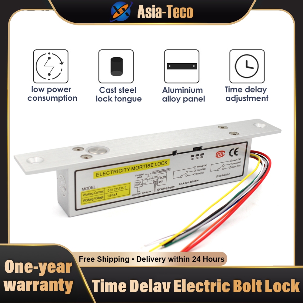 8 สายไฟฟ้า Bolt ล็อคเวลา Delay Feedback Bolt ล็อค DC12V Fail ปลอดภัย Fail ปลอดภัย Mortise ประตูล็อค 