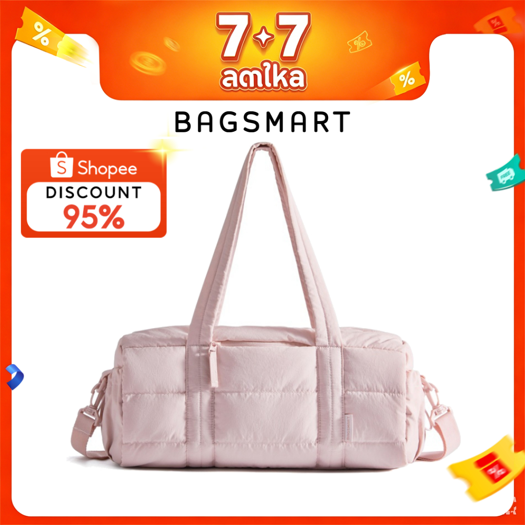 BAGSMART กระเป๋า Duffel เดินทางน้ำหนักเบา กระเป๋ายิมโยคะ Mat พร้อมกระเป๋าเปียกและแห้ง กระเป๋ากีฬา Puffy Quilted Carry on Weekender Shoulder Sling Bag