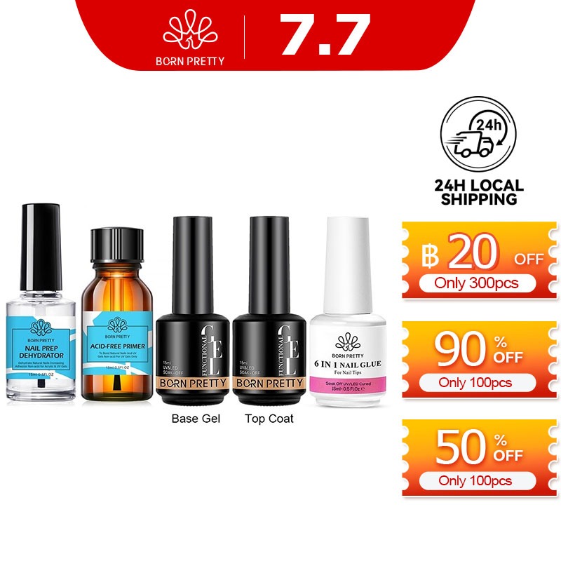 BORN PRETTY Super Top Coat Set Nail Glue Gel Base Gel Nail PrimerS Prep Dehydrate Kit