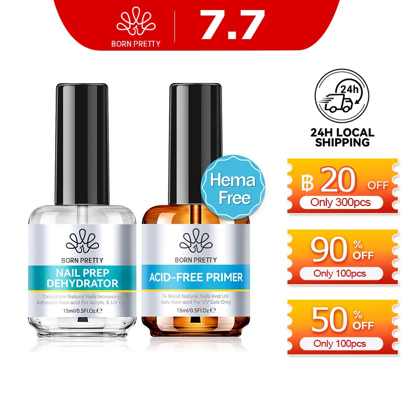 BORN PRETTY 15ml ชุดไพรเมอร์เล็บและ Dehydrator สําหรับเล็บ Art Varnish Design ติดทนนาน