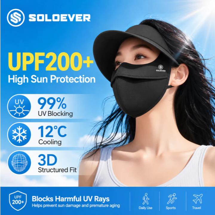 【TH Delivery】SOLOEVER หน้ากาก กันแดด รุ่นหมวกบังแสง กันฝุ่น UV แบบเต็มหน้า ออกกำลังกาย