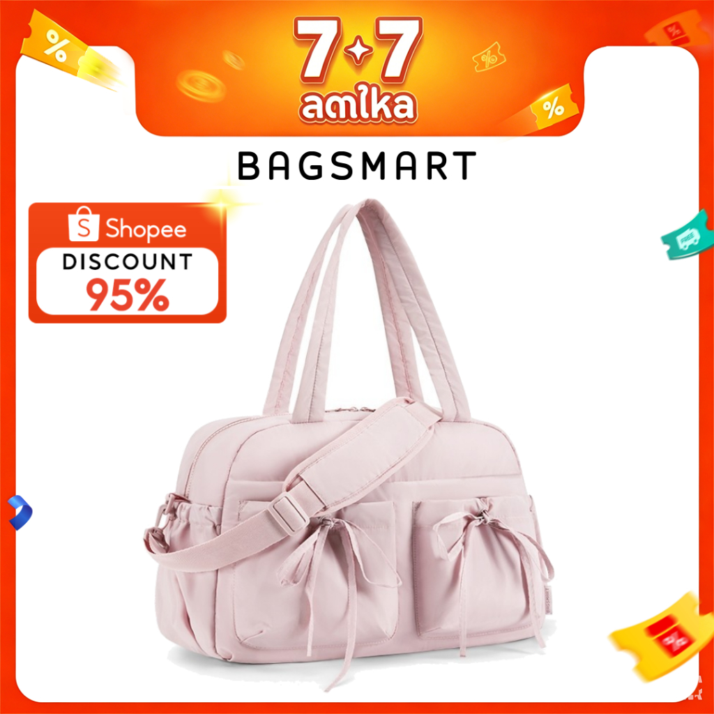 BAGSMART ความจุขนาดใหญ่ กระเป๋าเดินทางสำหรับสุภาพสตรี กระเป๋ากีฬา กระเป๋าสะพายแฟชั่นพร้อมโบว์ Crossbody bag