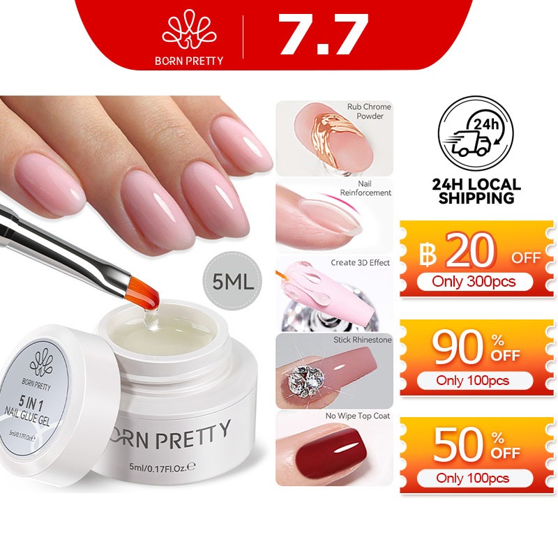 BORN PRETTY 5 IN 1 กาวเจลโปแลนด์ 3D ดอกไม้ออกแบบ Sculpturing Gel Stick Rhinestone เจล Rub Powder Reinforce เล็บ Top Coat 30g/5g