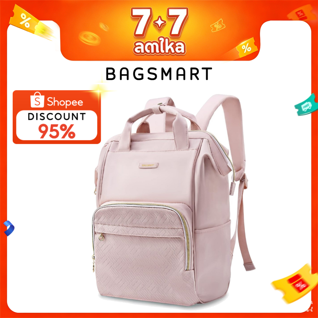 BAGSMART กระเป๋าเป้สะพายหลัง ผู้หญิง ใส่ Notebook 15.6" ปากกว้างหยิบง่าย ช่องเยอะจัดระเบียบดี กันน้ำ มีสายรัดกระเป๋าเดินทาง