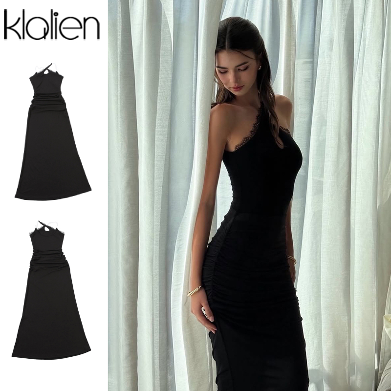Klalien ชุดเดรสแม็กซี่ห่อสะโพกเซ็กซี่ Slim Lace Patchwork Halter ผู้หญิงฤดูร้อนสไตล์สาวเผ็ด