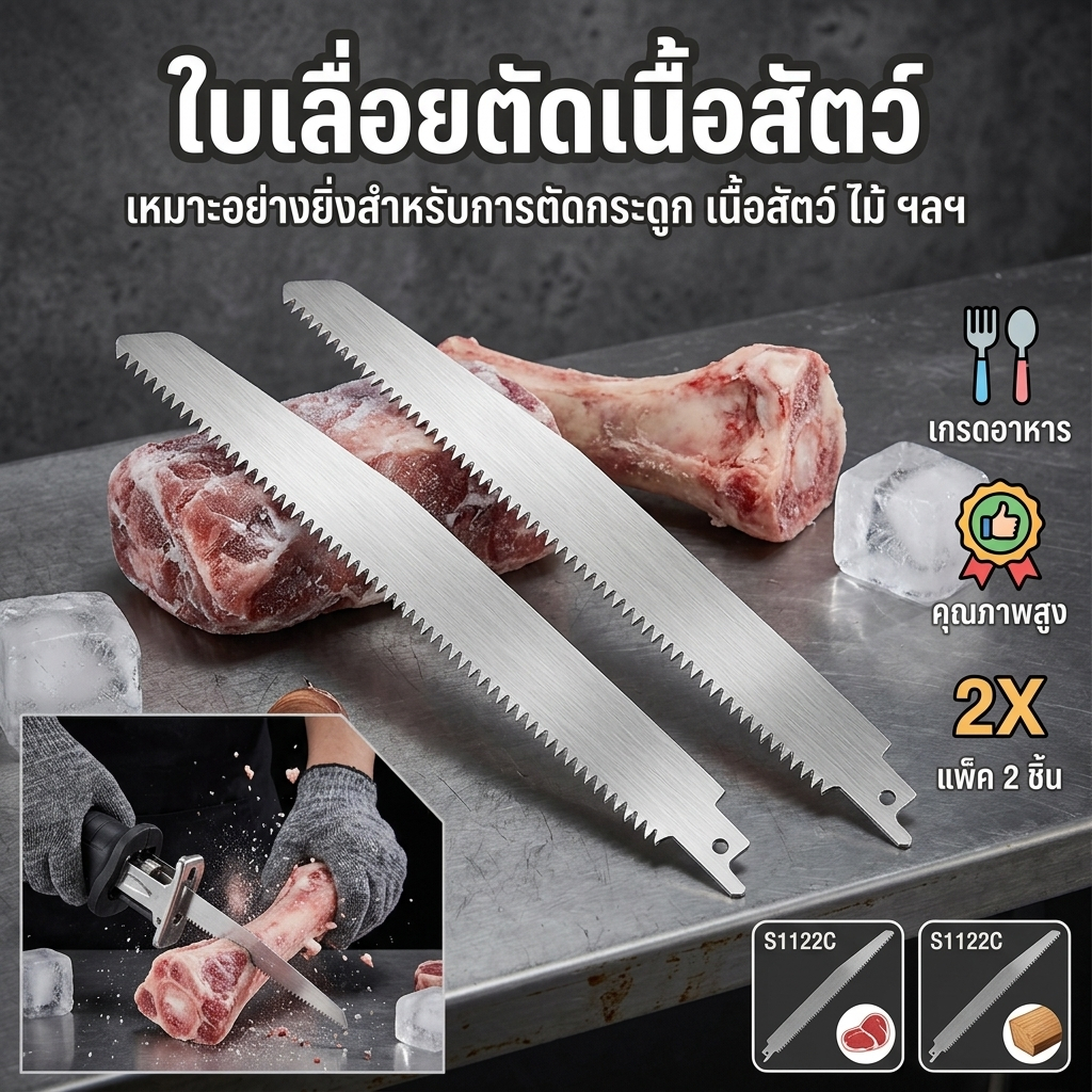ใบเลื่อยตัดเนื้อสัตว์ สเตนเลส 9 นิ้ว 5TPI 2 ชิ้น ตัดเนื้อ อาหารแช่แข็ง ใบเลื่อยสายพานตัดกระดูก ใบเลื่อยชัก โลหะสเตนเลส สําหรับเนื้อสัตว์แช่แข็ง