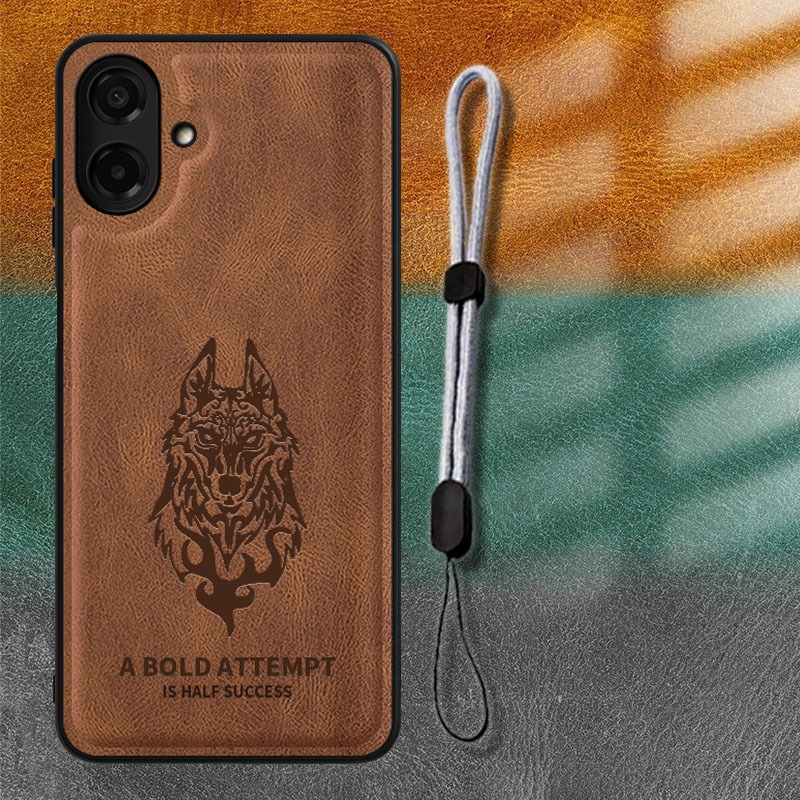 สําหรับซองหนัง Samsung A07 5G พร้อมเชือกคล้องโทรศัพท์มือถือแบบปรับได้ เคส Wolf Design