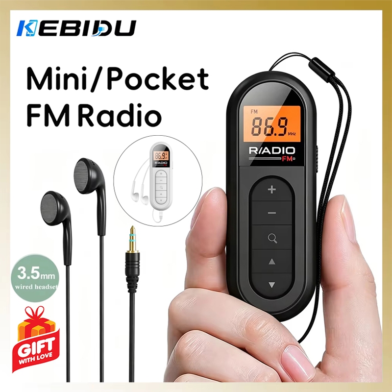 มินิพ็อกเก็ตคลิป 76-108Mhz วิทยุ FM ชาร์จวิทยุสเตอริโอจอแสดงผล LCD แบบมีสาย 3.5 มม.หูฟังสําหรับการประชุมทัวร์วิ่ง