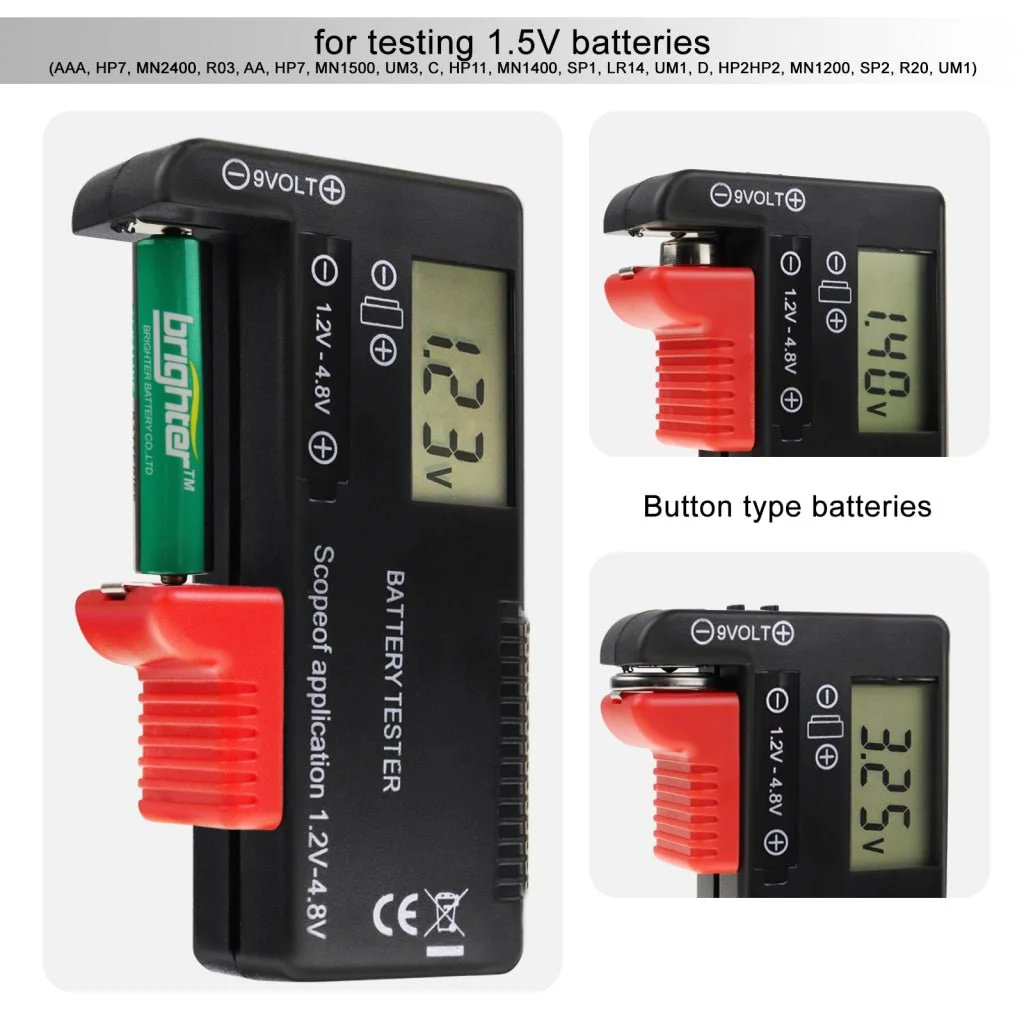 เครื่องทดสอบแบตเตอรี่อเนกประสงค์แบบดิจิตอล – เครื่องตรวจสอบสุขภาพแบตเตอรี่ LCD สําหรับ AA AAA C D 9V