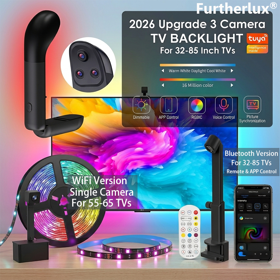 แสงโดยรอบ Tuya TV แบ็คไลท์ LED พร้อมกล้องถ่ายรูป RGBIC WiFi TV Backlights สำหรับทีวี 21-65 นิ้วและการตกแต่งห้องเล่นเกมคอมพิวเตอร์