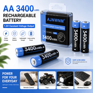 AJNWNM 100% 1.5v AA แบตเตอรี่ชาร์จ 3400mWh Li-ion แบตเตอรี่ AA 1.5V แบตเตอรี่ AA