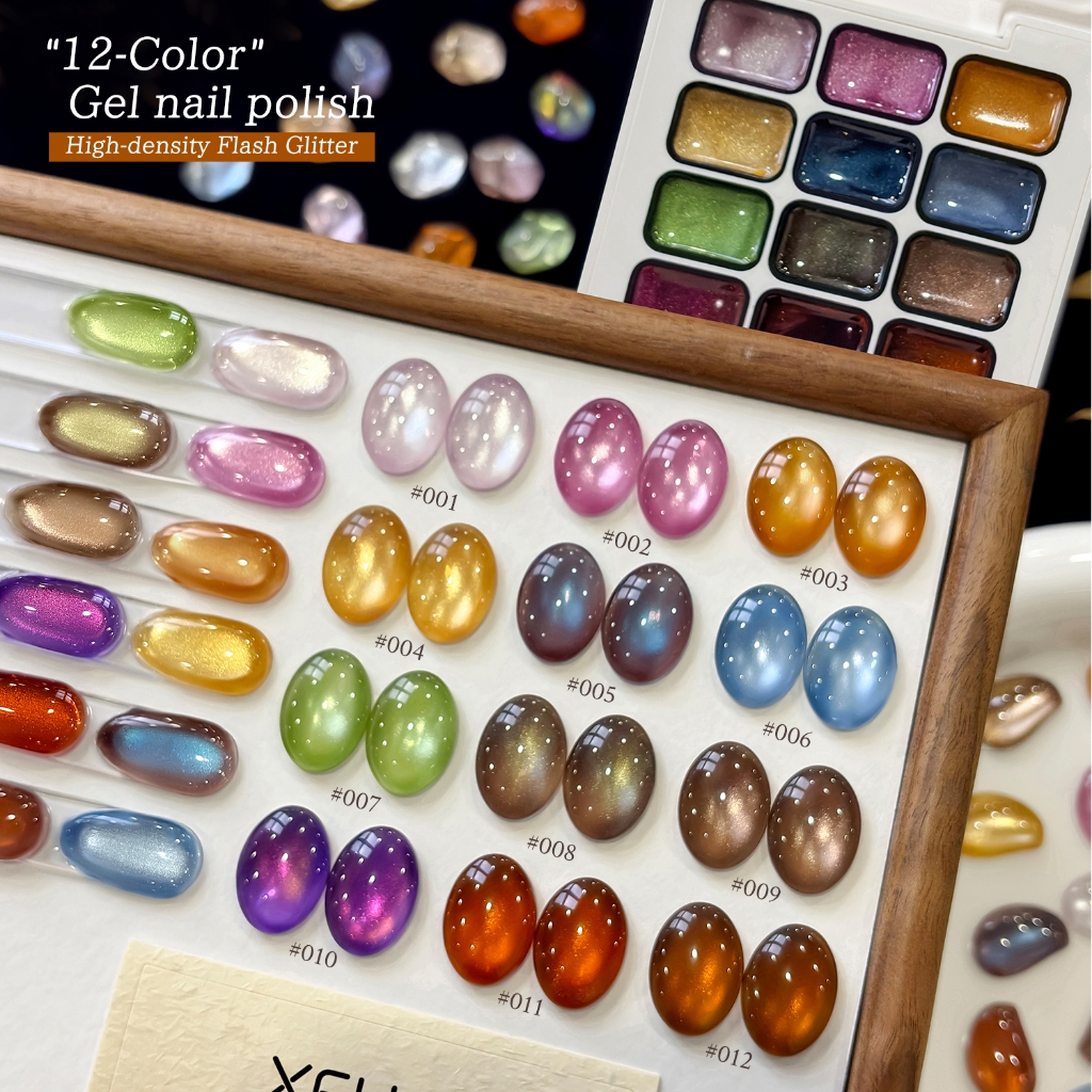 XEIJAYI-Light Luxury สีสันคริสตัล Cats Eye Gel ยาทาเล็บ, 12 สี, เหมาะสําหรับเล็บ DIY
