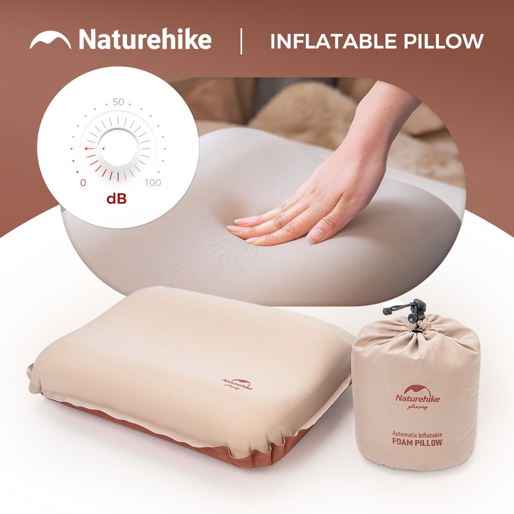 Naturehike Camping 3D หมอน Self-Inflatable หมอนโฟมเงียบเดินป่าฟองน้ํา Inflatable หมอนเดินทางผ่อนคลาย