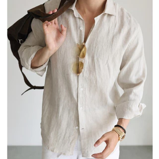 เสื้อเชิ้ตแขนยาวผ้าลินินสําหรับผู้ชายเสื้อลําลองธุรกิจระบายอากาศสไตล์เกาหลีมี 5 สี