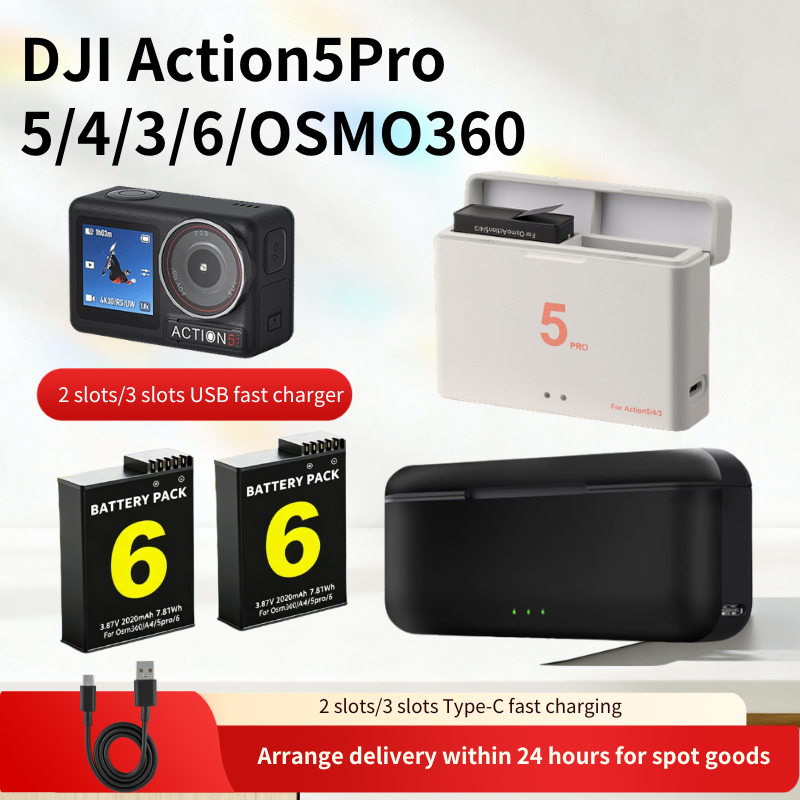 PUANTES เหมาะสําหรับเครื่องชาร์จแบตเตอรี่ DJI Action5 Pro/4/3/6/OSMO360,เคสชาร์จเร็ว,อุปกรณ์เสริมช่องเก็บของแบตเตอรี่