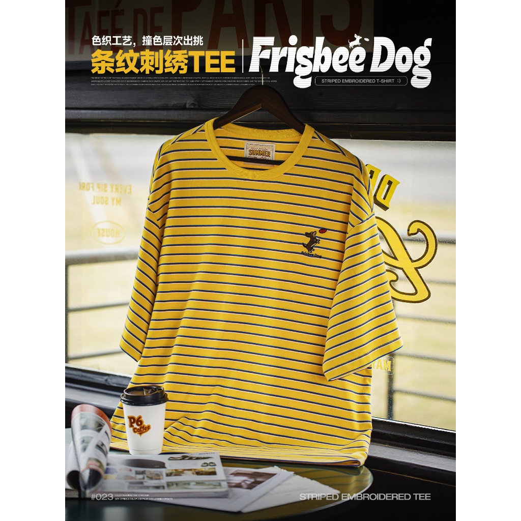 เสื้อยืดแขนสั้นผู้ชาย MRA 250g ลายสนุกๆ กะทัดรอน มีงานเย็บปักถักร้อยแบบหลวมๆ เหมาะสำหรับฤดูร้อน