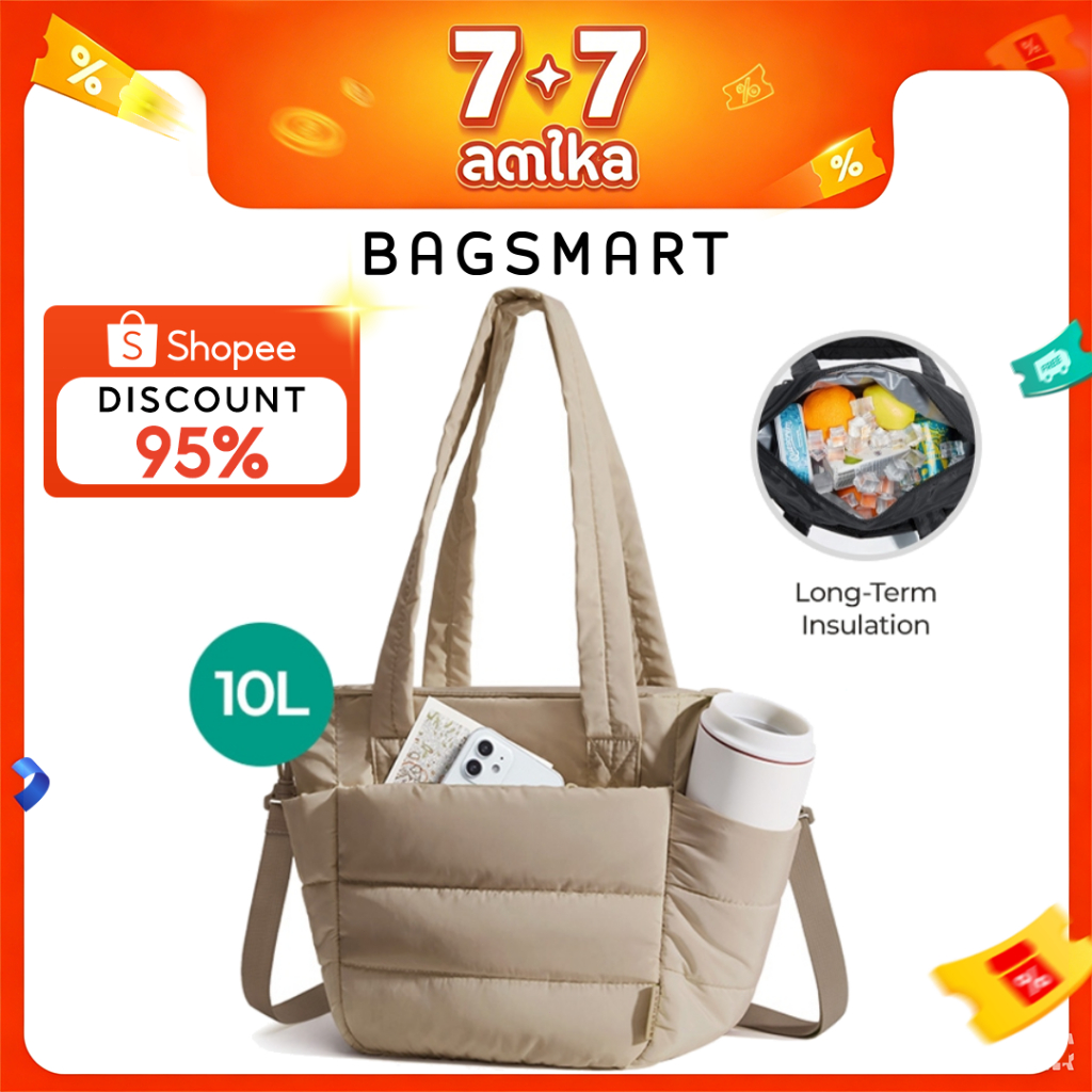 BAGSMART กระเป๋าเก็บความร้อนสำหรับใส่อาหารกลางวัน กระเป๋าโท้ท กล่องอาหารกลางวันแบบควิลท์ น้ำหนักเบา กันน้ำ กระเป๋าสะพายไหล่สำหรับใส่อาหารกลางวัน กระเป๋าสะพายข้าง กระเป๋าเก็บความ