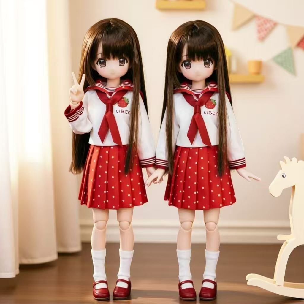 Azone Polka Dot Strawberry Sailor Suit เสื้อผ้าเด็ก ob24, ob22 ชุดนักเรียน
