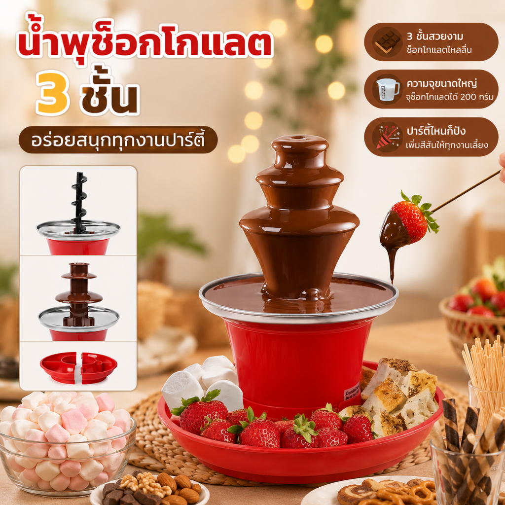 ⚡️จัดส่งในพื้นที่⚡️ Triple Cheese Chocolate Fountain Machine Melting Tower น้ําตกอัตโนมัติช็อกโกแลต Little Fondue สําหรับ Partie กลางแจ้งและอาหารค่ํา