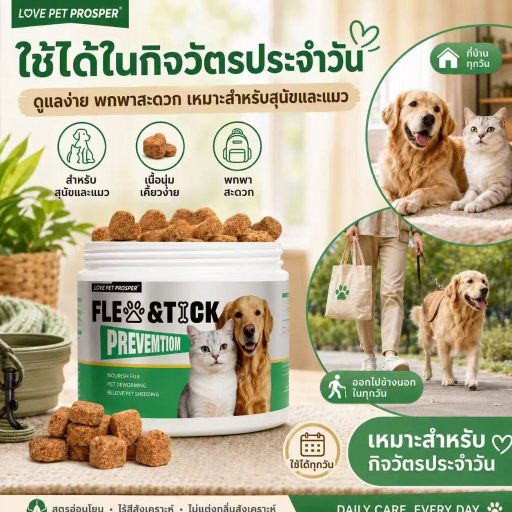 【Love Pet Prosper】เลซิทิน ซอฟต์ชิวสำหรับสุนัขและแมว อาหารเสริมบำรุงขนและผิวหนัง ขนเงางาม ไม่มีวัตถุกันเสีย