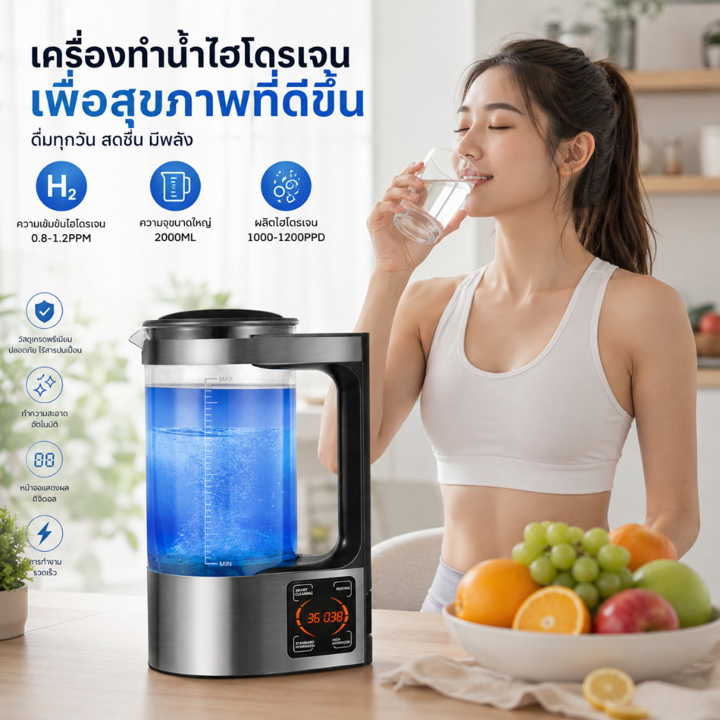 ⚡️จัดส่งในพื้นที่⚡️ เครื่องทำน้ำไฮโดรเจน 2 ลิตร เครื่องผลิตน้ำไฮโดรเจนแบบไฟฟ้า ความจุ 2000 มล. ใช้งานง่าย สำหรับบ้านและสำนักงาน