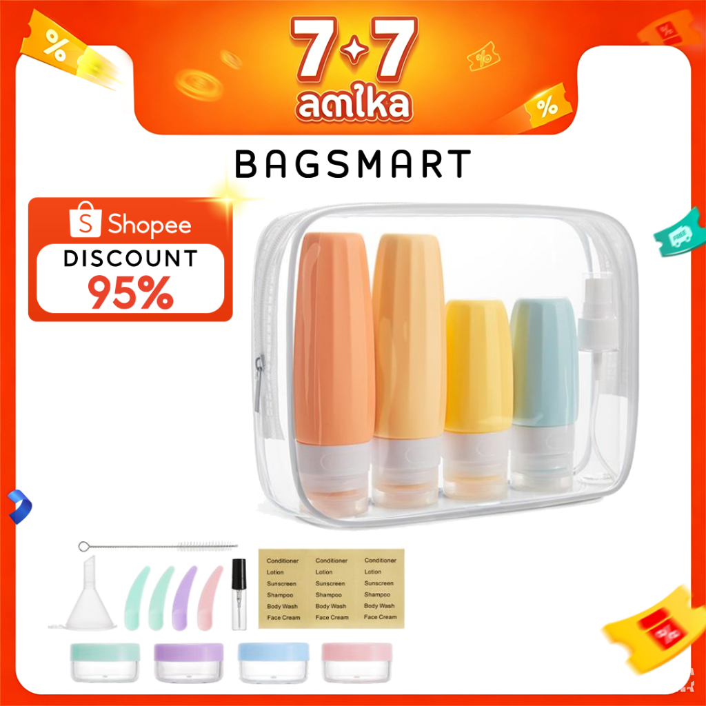 BAGSMART 18 Pack Set Travel Storage Bag for Toiletries, TSA Leakproof Silicone Containers Bottles for Shampoo Cosmetics