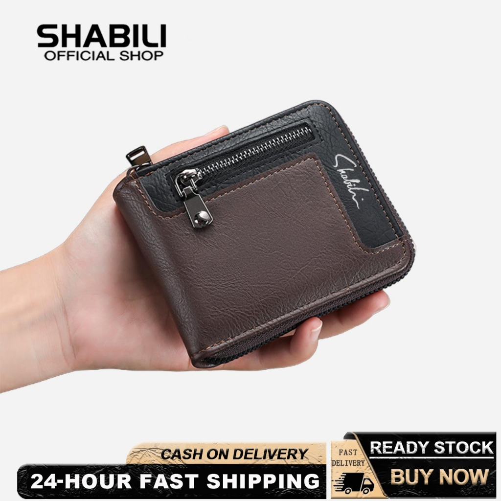 SHABILI กระเป๋าสตางค์มีซิปแฟชั่นผู้ถือบัตรกระเป๋าใส่เหรียญช่องเสียบการ์ดหลายช่องความจุขนาดใหญ่หนัง PU สไตล์ Unisex