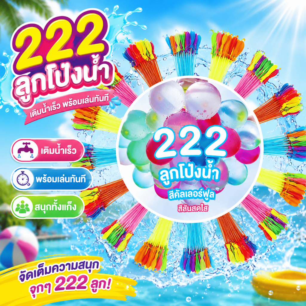 222 ลูกโป่งน้ำ 222 ลูก เติมน้ำเร็ว บอลน้ำสีสัน ของเล่นเด็ก ของเล่นเล่นน้ำ ปาร์ตี้สระน้ำ Summer Water Balloon