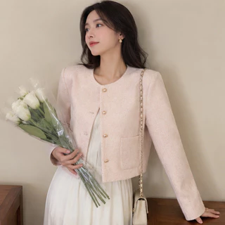 Flash SALE🔥KULIMULA Jolin Blazer เสื้อแจ็คเก็ต ทรงชาแนลสั้นคอกลม ผ้าทวีดกระดุมทองสไตล์เกาหลีเรียบหรู