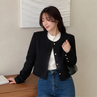 Flash SALE🔥KULIMULA Jolin Blazer เสื้อแจ็คเก็ต ทรงชาแนลสั้นคอกลม ผ้าทวีดกระดุมทองสไตล์เกาหลีเรียบหรู