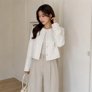Flash SALE🔥KULIMULA Jolin Blazer เสื้อแจ็คเก็ต ทรงชาแนลสั้นคอกลม ผ้าทวีดกระดุมทองสไตล์เกาหลีเรียบหรู