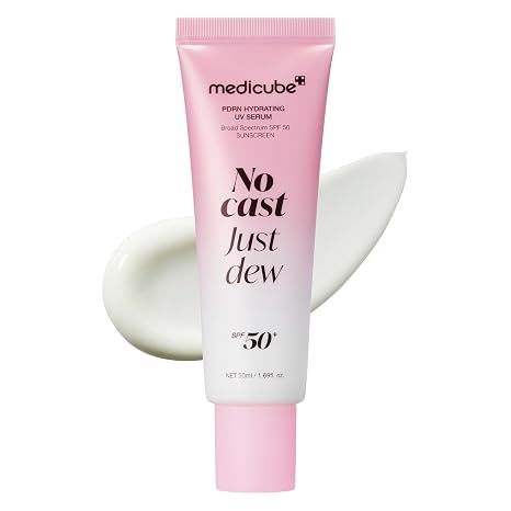 Medicube Sunscreen No Cast Just Dew PDRN Hydrating UV Sun Serum | ครีมกันแดดดูดซับเร็ว SPF 50 | ความชุ่มชื้นน้ําหนักเบาและความเย็น | PDRN, Panthenol & Centella 50ML