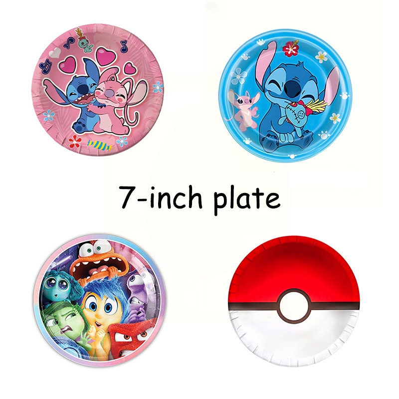 แผ่นกระดาษขนาด 7 นิ้ว 10 ชิ้น, เครื่องใช้บนโต๊ะอาหารแบบใช้แล้วทิ้ง, Lilo & Stitch, ธีม Poké Ball, งานเลี้ยงวันเกิดสําหรับเด็ก, อุปกรณ์แคมป์ปิ้ง