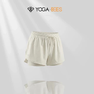 โยคะ BEES ผู้หญิง 2-in-1 Double Layer กางเกงขาสั้นยืดหยุ่น Drawstring เอว Anti-Chafing Liner แห้งเร็ว Breathable Gym โยคะออกกําลังกายกีฬากางเกงขาสั้น 8 สี