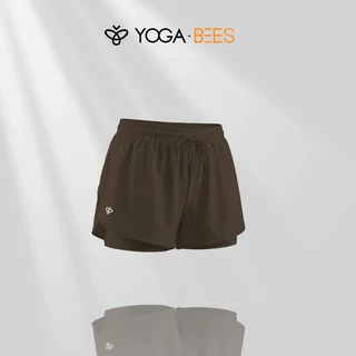 โยคะ BEES ผู้หญิง 2-in-1 Double Layer กางเกงขาสั้นยืดหยุ่น Drawstring เอว Anti-Chafing Liner แห้งเร็ว Breathable Gym โยคะออกกําลังกายกีฬากางเกงขาสั้น 8 สี
