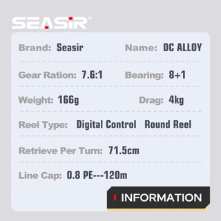 รอกเบทคาสติ้ง SEASIR รุ่น DC Alloy (ทรงกลม) - โครงสร้างโลหะทั้งตัว ระบบควบคุมดิจิทัล (DC) น้ำหนักเบาพิเศษเพียง 166 กรัม เฟืองทองเหลือง ทนน้ำเค็ม ไกด์ไลน์โลหะ
