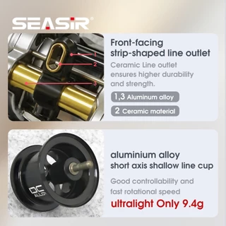 รอกเบทคาสติ้ง SEASIR รุ่น DC Alloy (ทรงกลม) - โครงสร้างโลหะทั้งตัว ระบบควบคุมดิจิทัล (DC) น้ำหนักเบาพิเศษเพียง 166 กรัม เฟืองทองเหลือง ทนน้ำเค็ม ไกด์ไลน์โลหะ