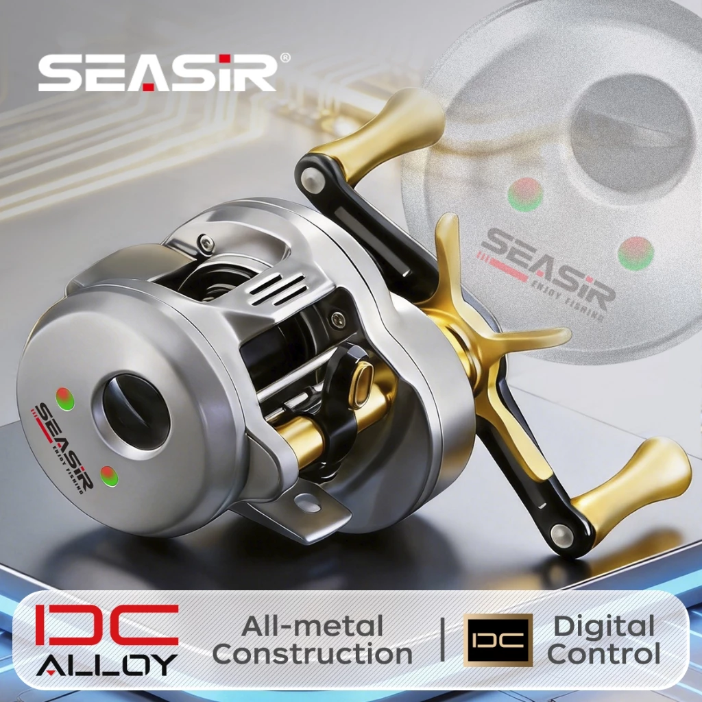รอกเบทคาสติ้ง SEASIR รุ่น DC Alloy (ทรงกลม) - โครงสร้างโลหะทั้งตัว ระบบควบคุมดิจิทัล (DC) น้ำหนักเบาพิเศษเพียง 166 กรัม เฟืองทองเหลือง ทนน้ำเค็ม ไกด์ไลน์โลหะ